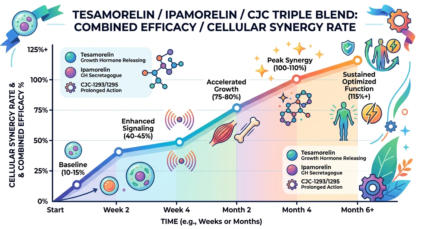 Tesamorelin / Ipamorelin / CJC Triple Blend Synergy Efficiency Graph
