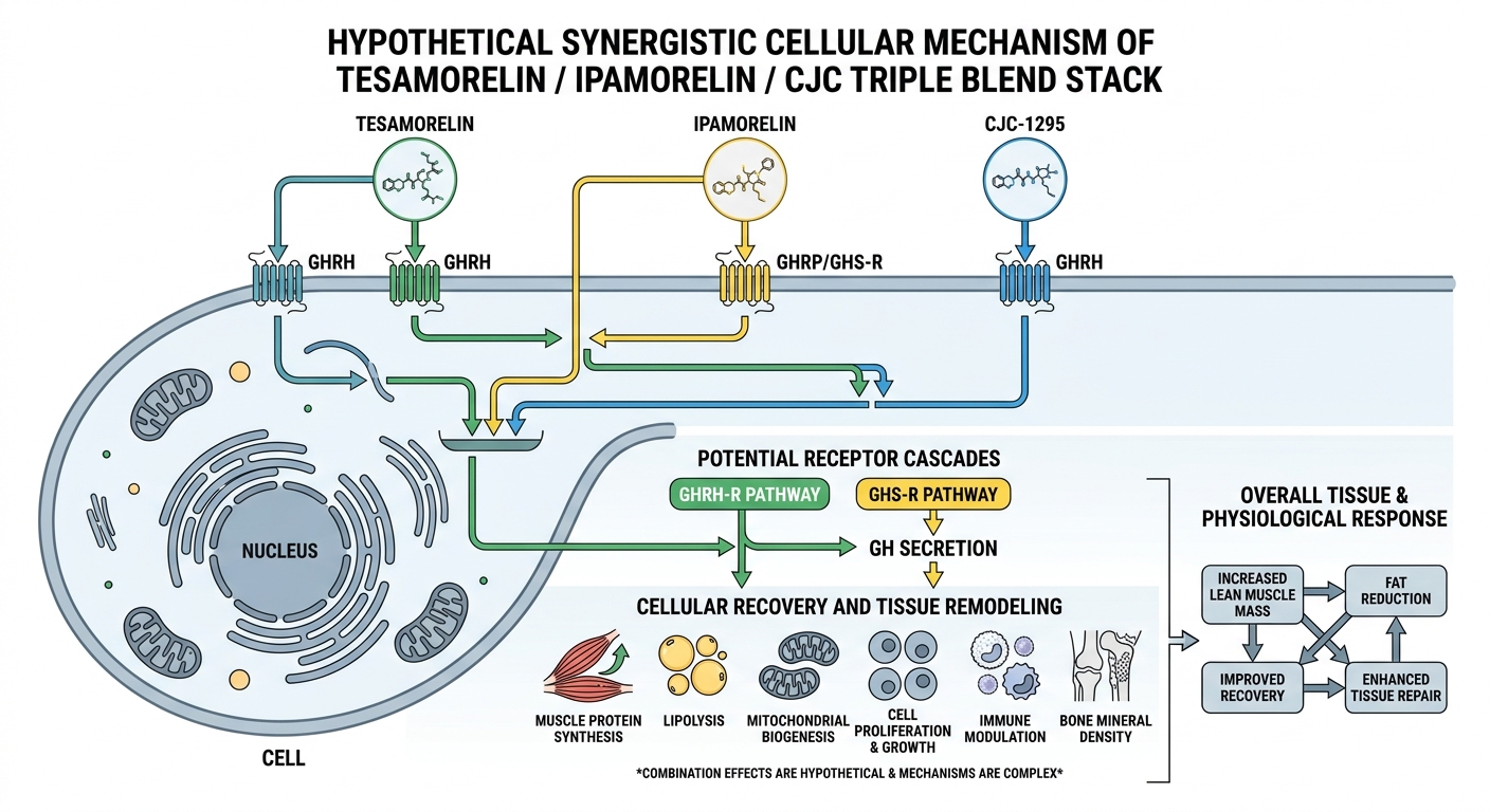 Tesamorelin / Ipamorelin / CJC Triple Blend Synergy Pathway Concept